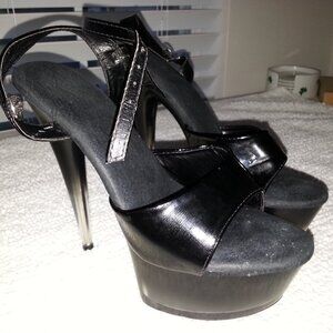 Black Two Strap Seychelle Dancer high heels worn